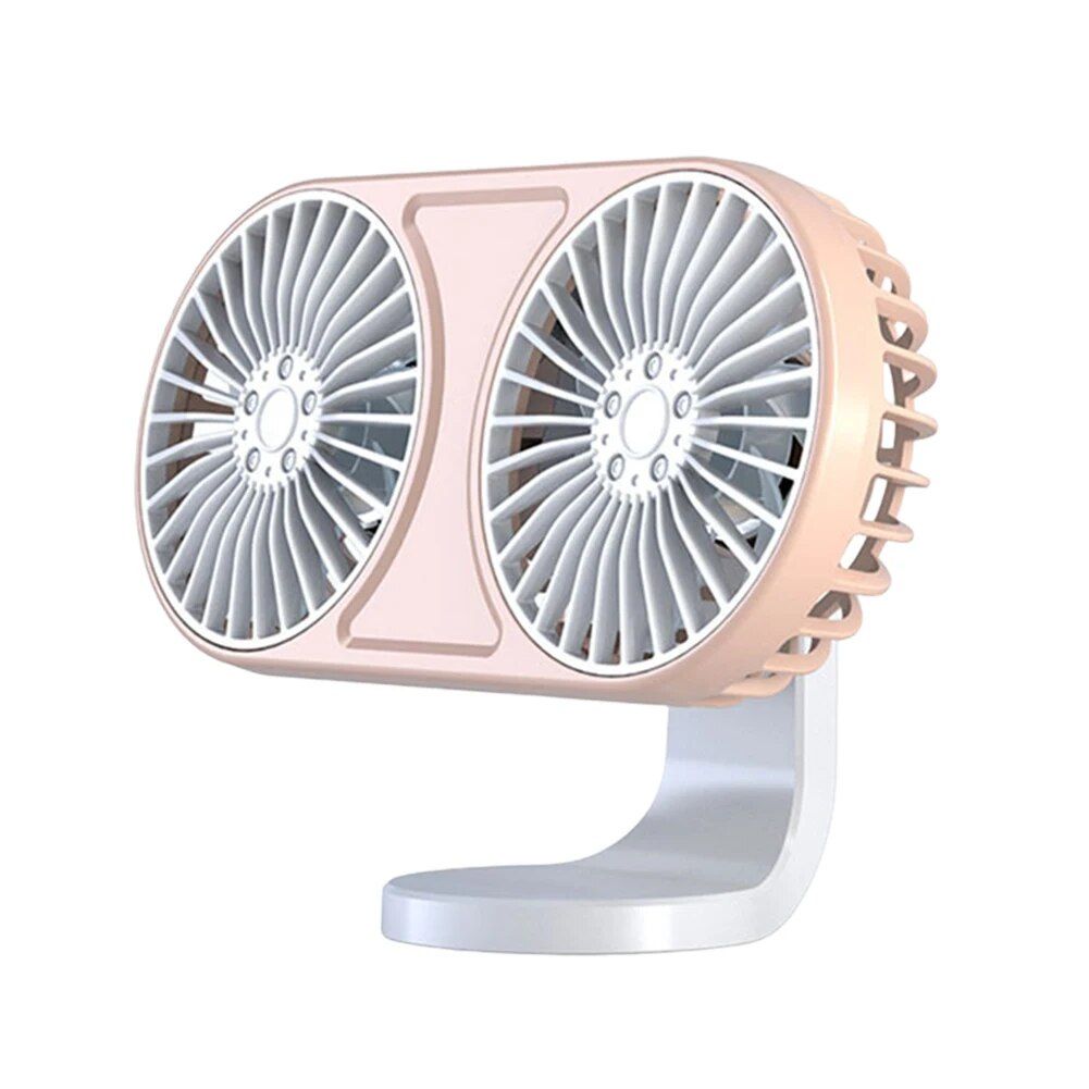 360° Rotating Dual-Head USB Car Fan with Ambient Lighting | zavevo