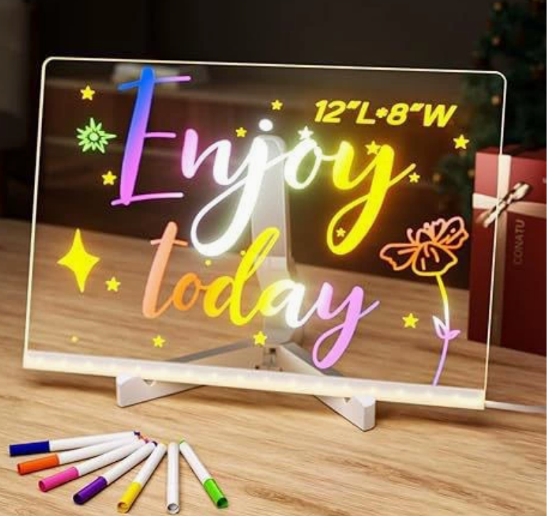 Light-Up Acrylic Drawing Board for Kids, Erasable Message Board & Night Light