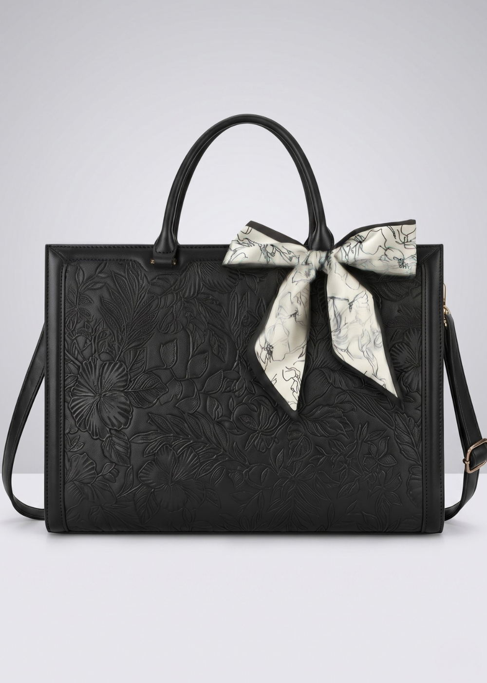 Black Work Tote Bag — Embossed Multi-pocket & Laptop bag | Corfu