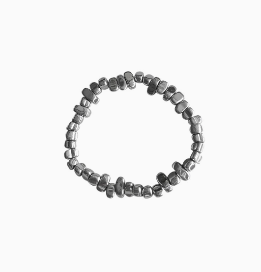 Black & Grey Beaded Bracelet for Women, Minimalist Vintage-Style Stacking Bracelet