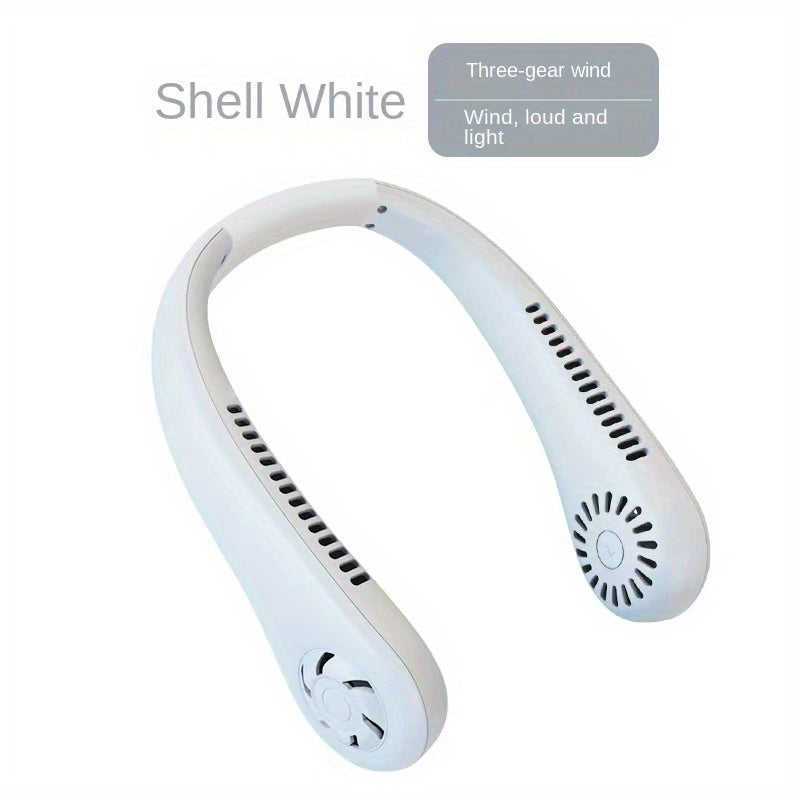 1pc Hands-Free Portable Neck Fan - Rechargeable, Leafless, and USB Powered - Perfect for Desk and Travel Use | zavevo