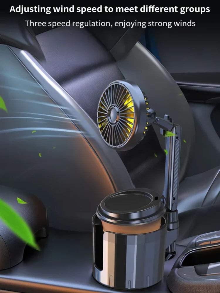 2-in-1 Car Cup Holder Fan with Adjustable Cooling and USB Charging | zavevo