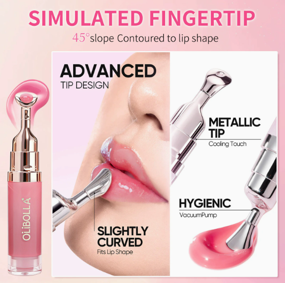 Plumping Lip Gloss with Cooling Metal Tip, Mirror-Shine Hydrating Lip Serum