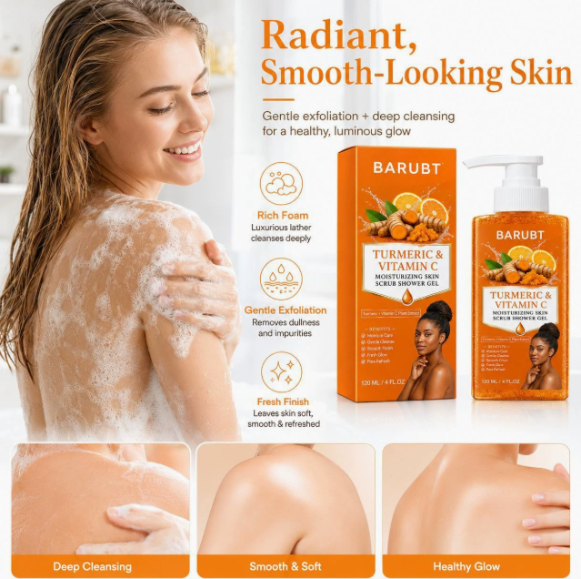 Turmeric & Vitamin C Exfoliating Body Wash, Moisturizing Rich Foam