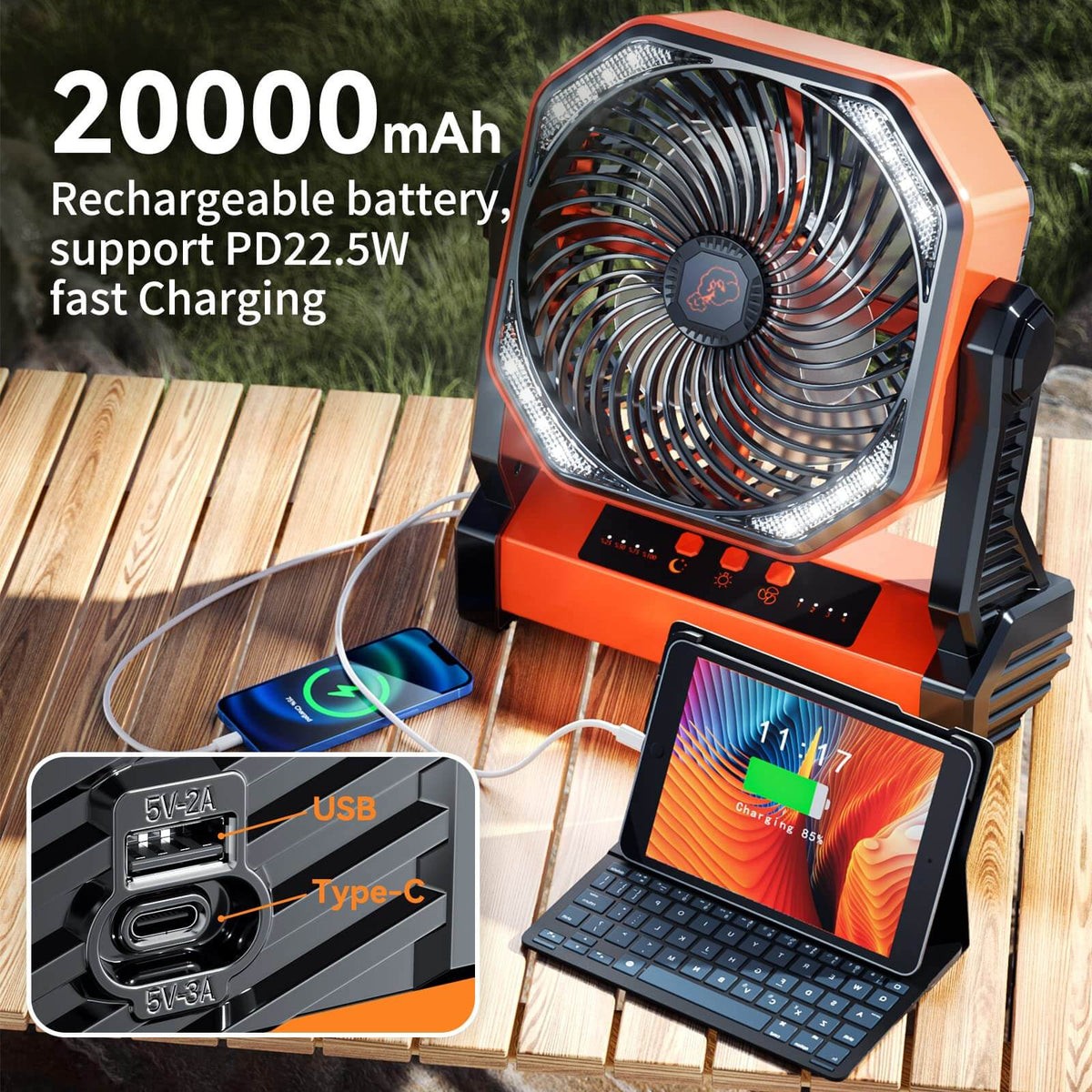 3 In 1 Cordless Camping Fan | zavevo