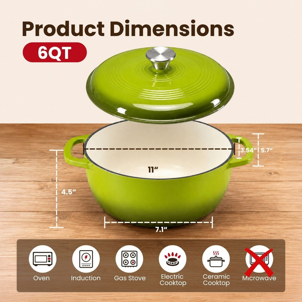 Cast Iron Dutch Oven Pot for Bread Baking and Braising with Dual Handles 6 Quart 5