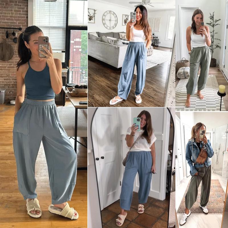 Women's Wide-Leg Palazzo Pants – Baggy Relaxed Fit with Elastic Waist and Pockets