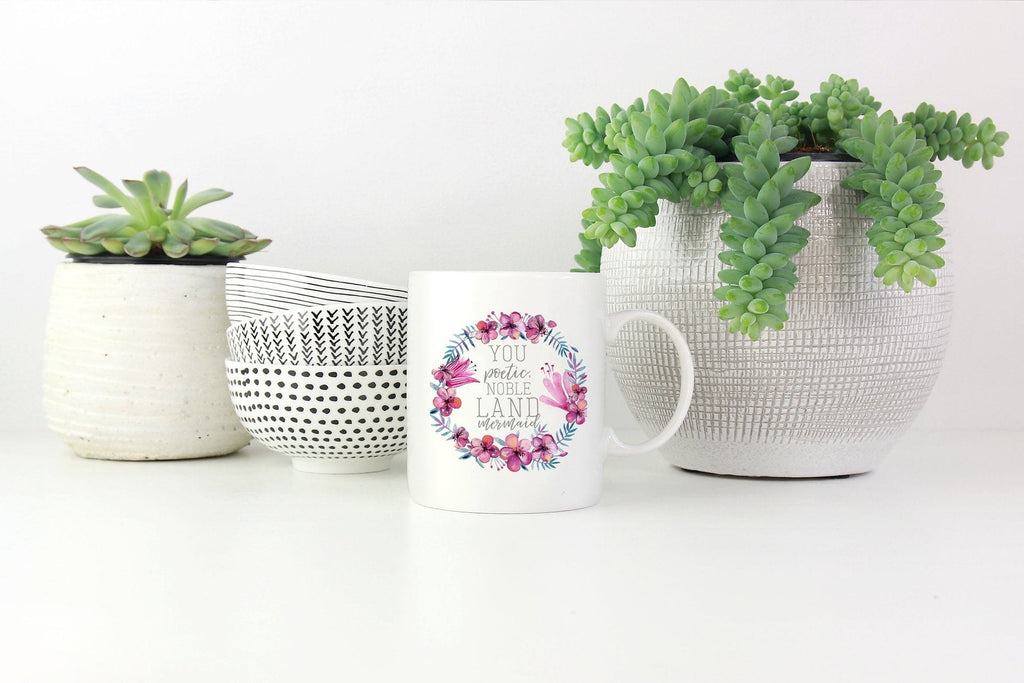 Ceramic Coffee Mug with Floral Wreath Design and Custom Cups Gift Set Reusable