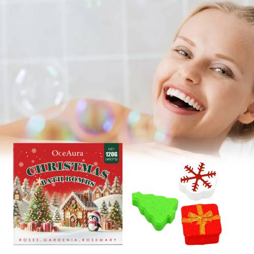 Christmas Bath Bomb Gift Set, Rose, Gardenia & Rosemary