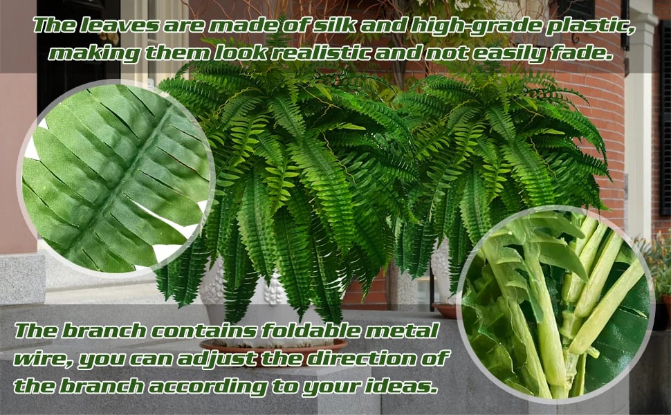 zavevo | UV Resistant Artificial Boston Fern | Lifelike, Waterproof & Maintenance-Free for Outdoor Décor