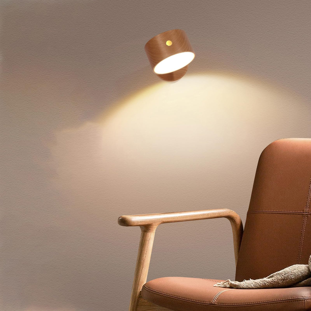 360-Degree Rotating Walnut Magnetic Wall Lamp