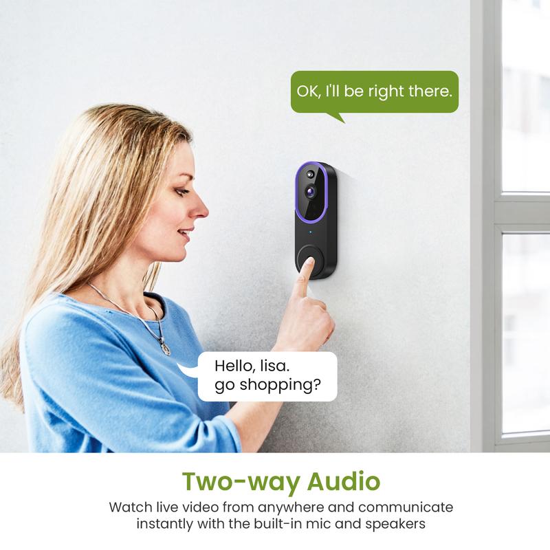Wireless Video Doorbell Camera 1080P – Battery Smart Doorbell with Human Detection, Night Vision and 2-Way Audio