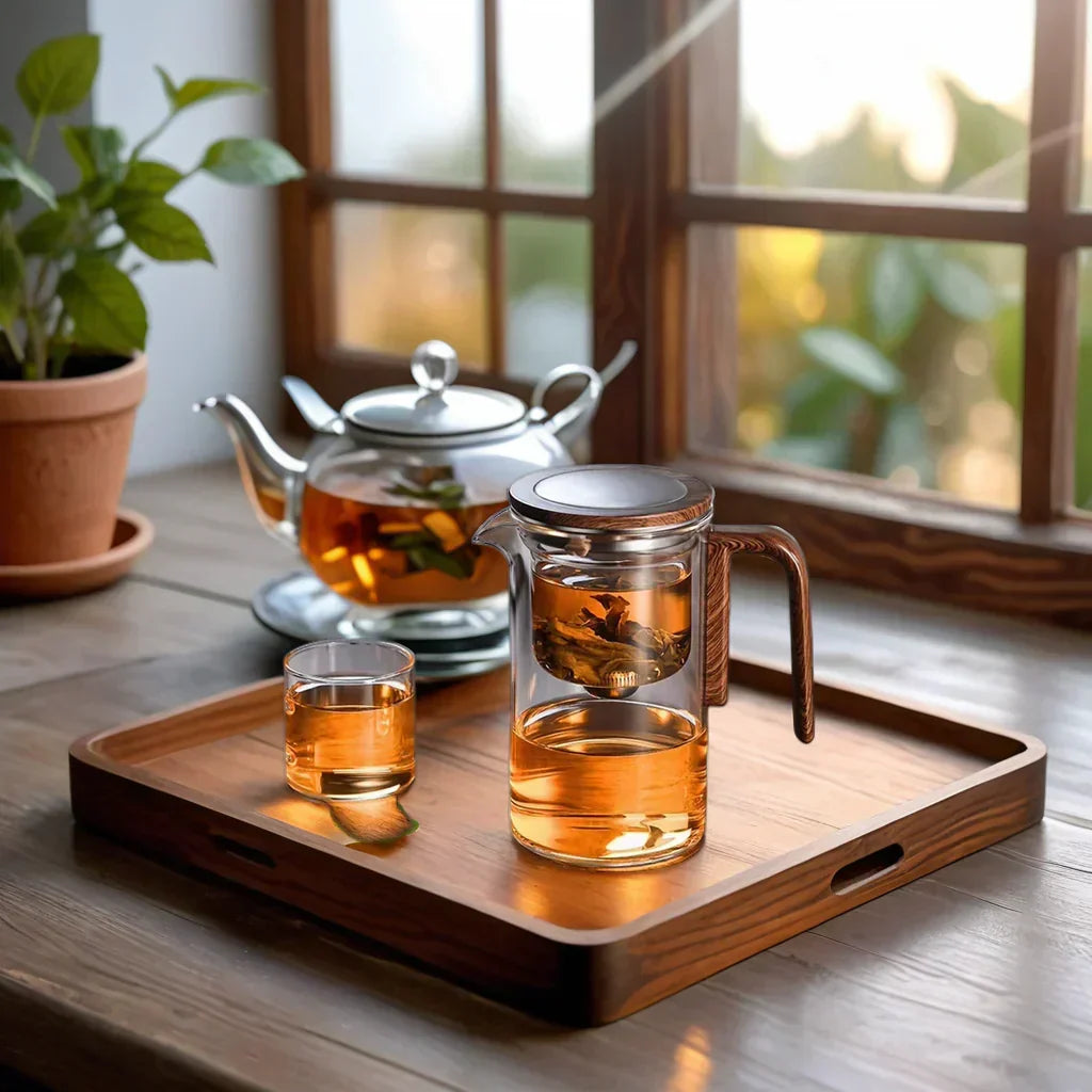 zavevo - Elegant Glass Teapot with Wooden Handle & Built-In Strainer