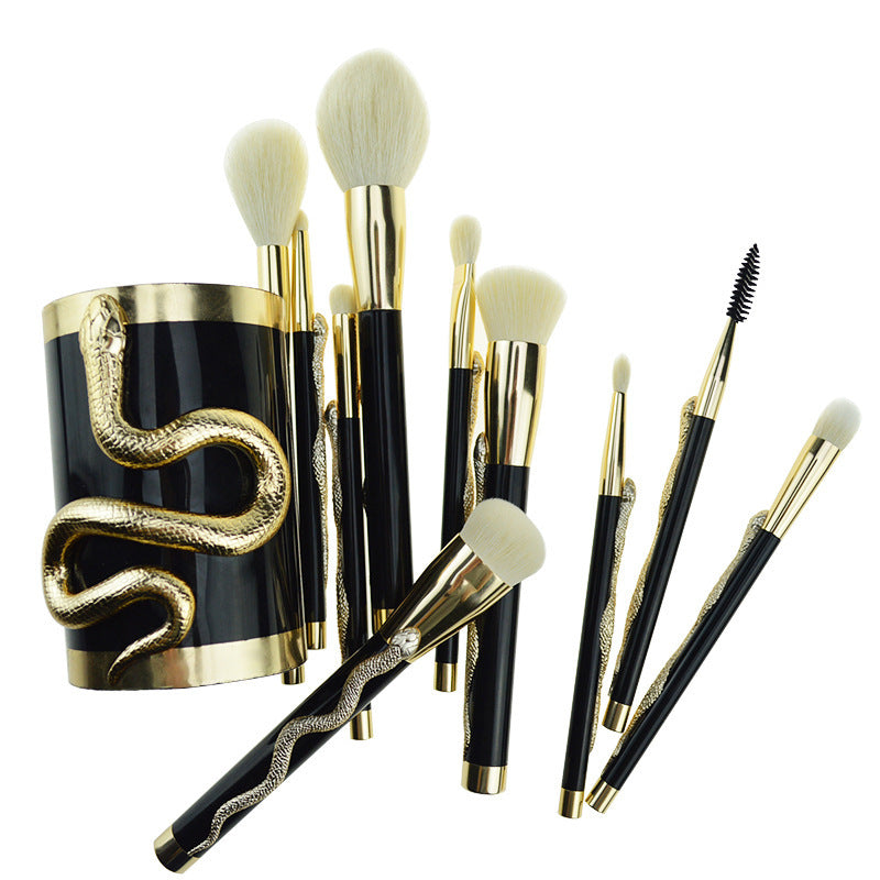 10-Piece Makeup Brush Set with 3D Snake Design, Synthetic Bristles