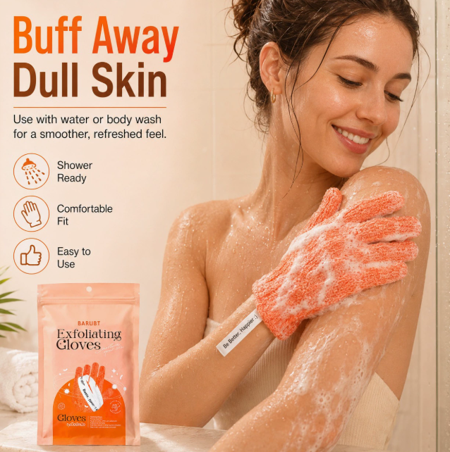 Exfoliating Shower Gloves, Body Scrub Mitts for Smooth Skin