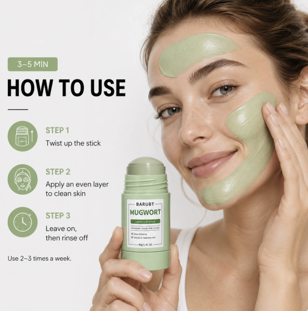 Mugwort Clay Mask Stick, Deep Cleansing No-Mess Face Mask