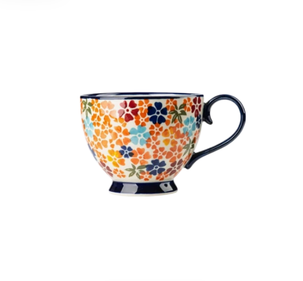 Large Floral Ceramic Mug with Hand-Painted Art for Coffee & Tea