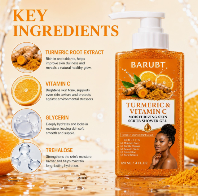 Turmeric & Vitamin C Exfoliating Body Wash, Moisturizing Rich Foam