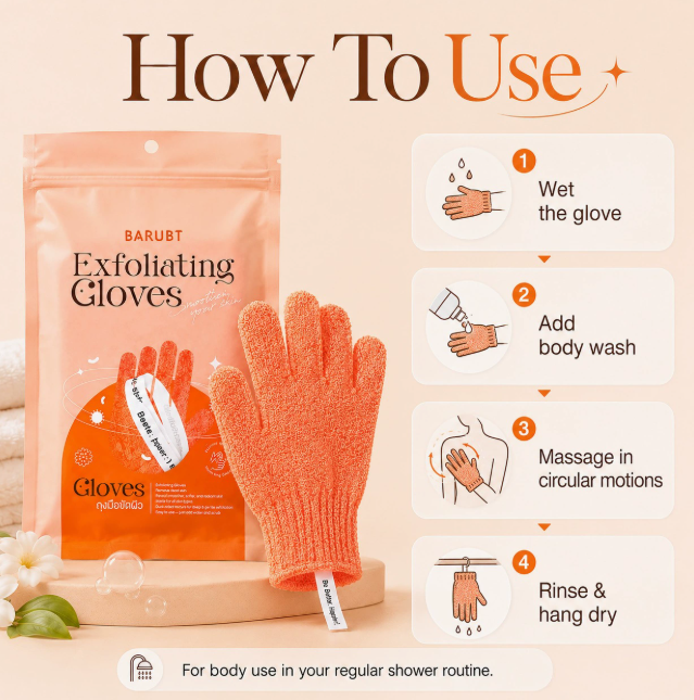 Exfoliating Shower Gloves, Body Scrub Mitts for Smooth Skin