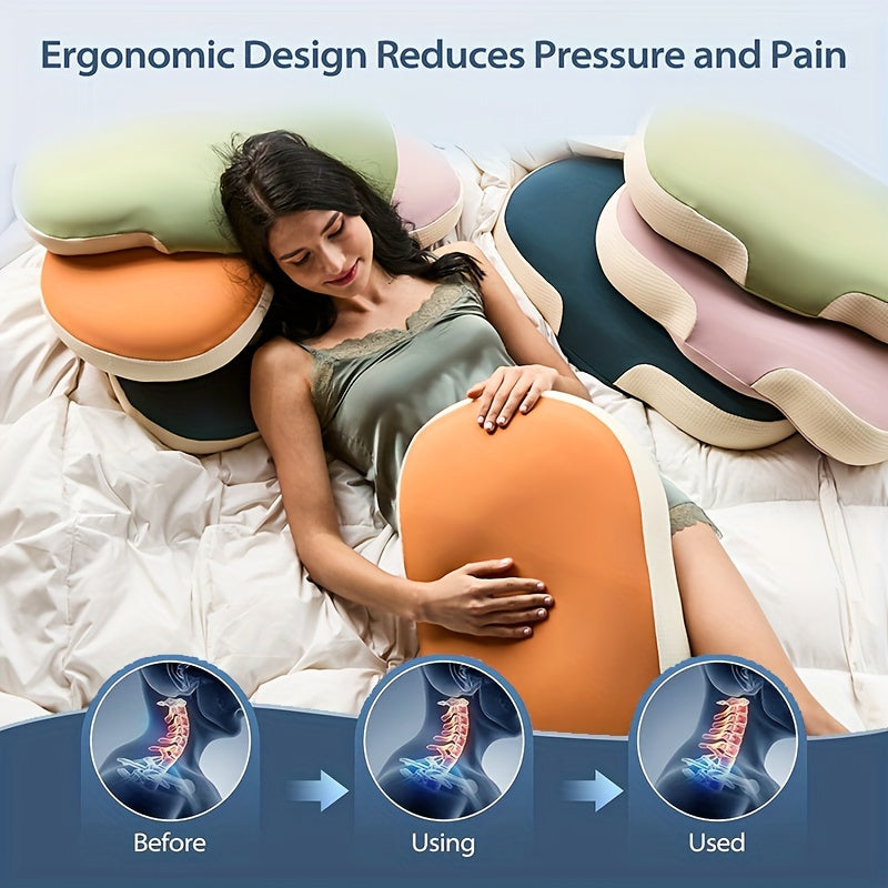 1pc Oval Macaron Pillow Cervical Memory Foam Pillow, Cooling Bed Pillow For Sleeping - Neck Pillows For Pain Relief Sleeping, Contour Support Ergonomic Pillow For Side Back Stomach Sleepers Using High And Low Partition | zavevo
