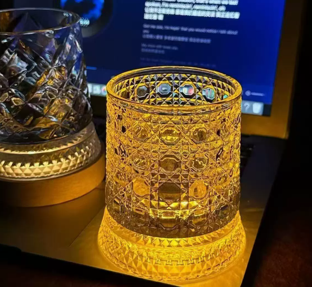LED Light-Up Spinning Whiskey Glass with Base