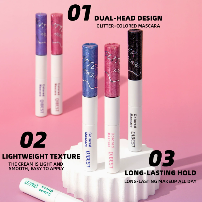 2-in-1 Dual-End Mascara, Colored Shimmer & Matte, Waterproof