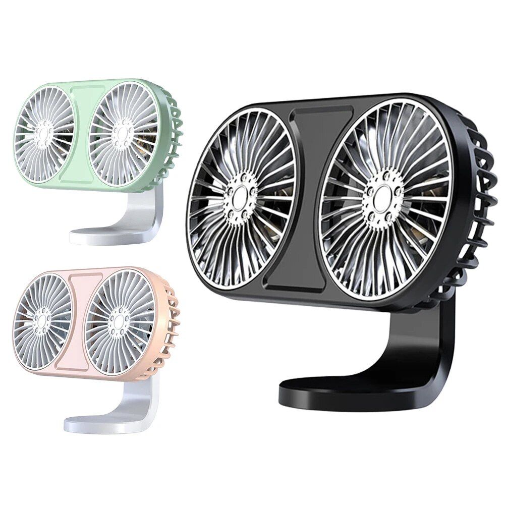 360° Rotating Dual-Head USB Car Fan with Ambient Lighting | zavevo