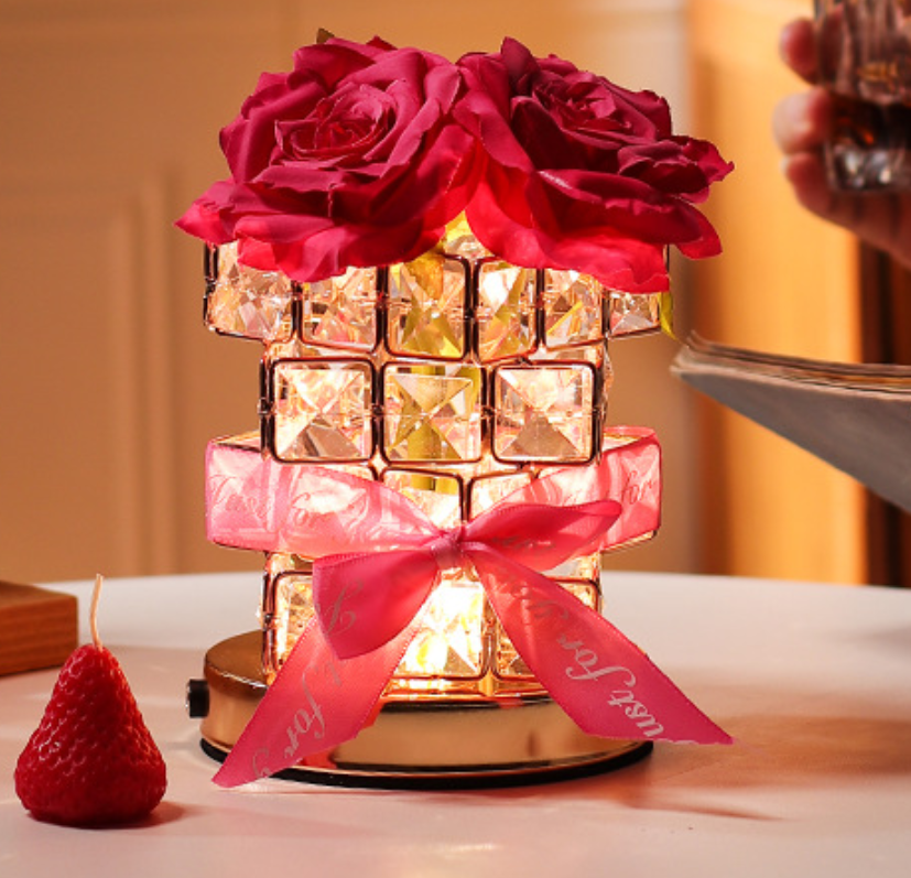 Rose Crystal Bedside Lamp with Warm Glow