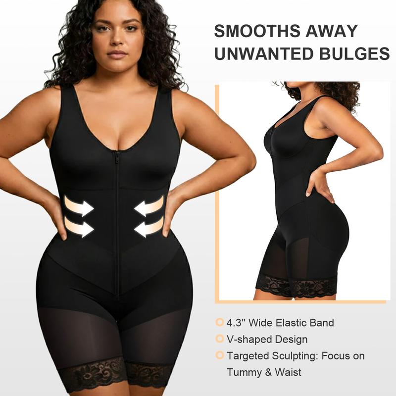 Seamless V-Neck Shapewear Bodysuit for Women – Tummy Control Body Shaper with Built-In Chest Pads