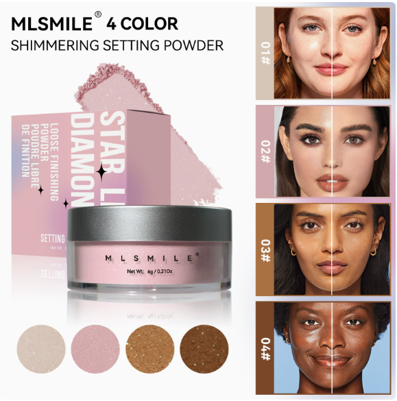 Shimmer Body Highlighter Powder with Pearl Glow, Lightweight Setting Powder