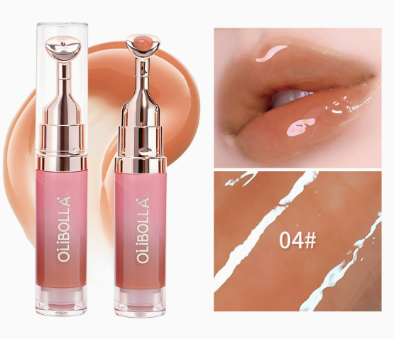 Plumping Lip Gloss with Cooling Metal Tip, Mirror-Shine Hydrating Lip Serum