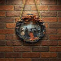 Halloween 3D Relief Wall Art Panel Decor Gnarled Branch Border and Twisted Rope Hanger for Home