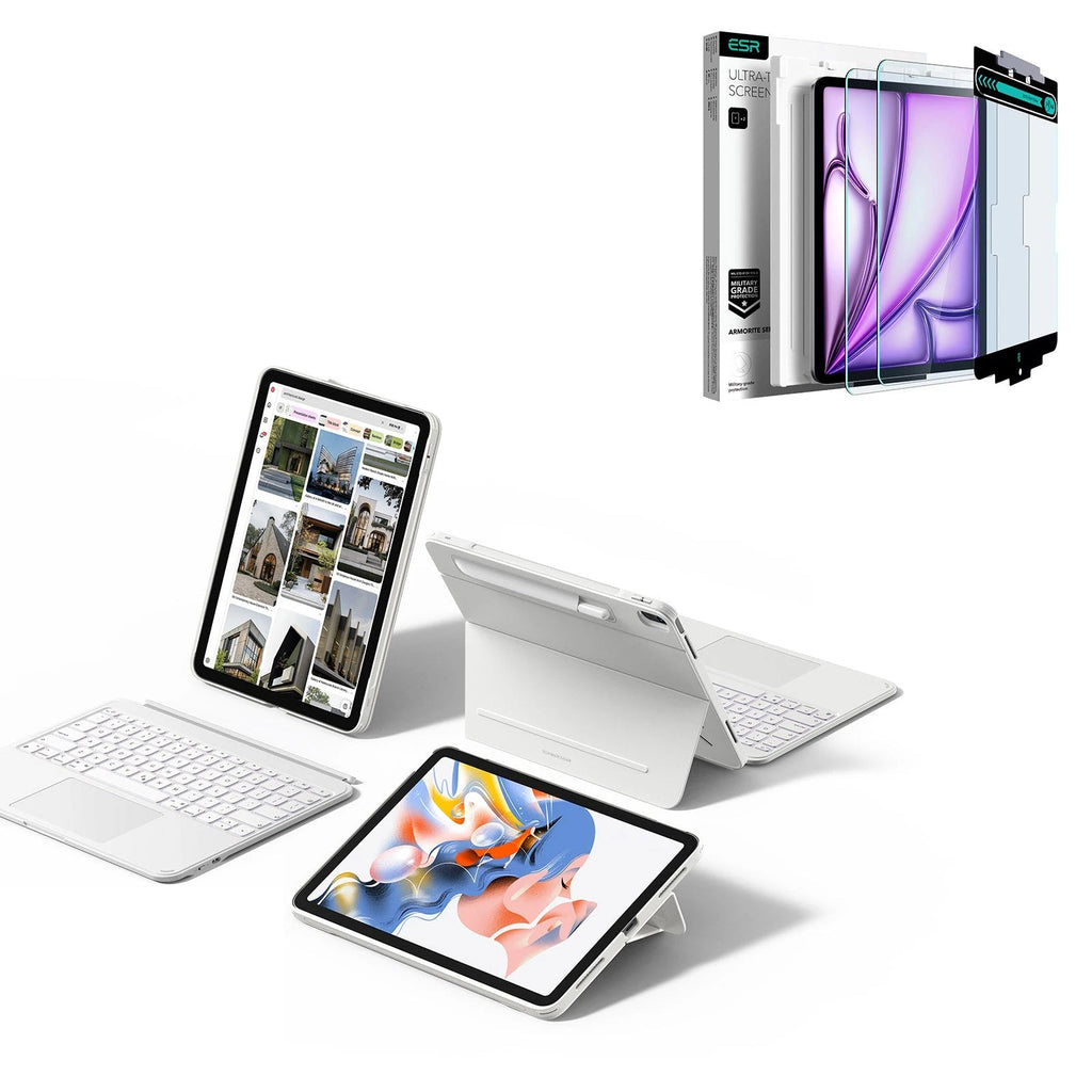 iPad Pro 13" (M5) 2025 Shift Keyboard Case (Detachable) Protection Bundle- US Layout - White