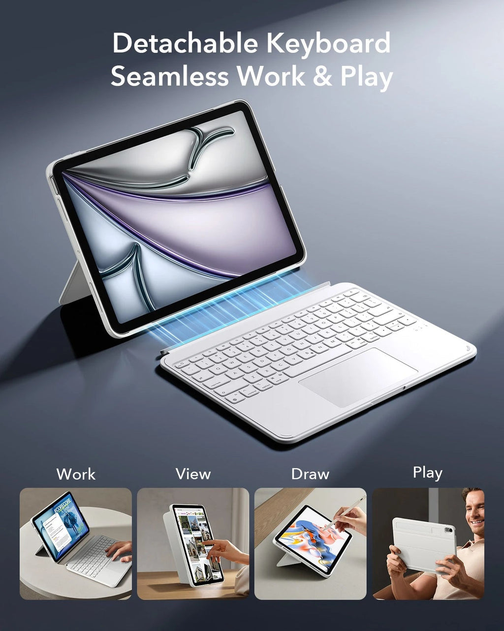 iPad Pro 13" (M4) 2024 Shift Keyboard Case (Detachable) Protection Bundle- US Layout - White