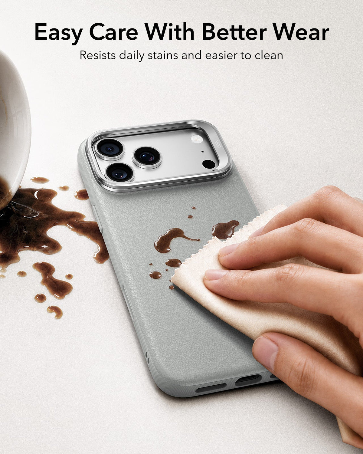 iPhone 2026 Pro Atelier Vegan Leather Magnetic Case with Camera Control and Flex Stand - Light Gray