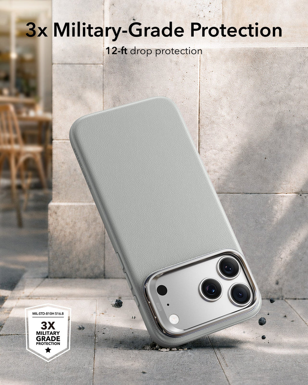 iPhone 2026 Pro Atelier Vegan Leather Magnetic Case with Camera Control and Flex Stand - Light Gray
