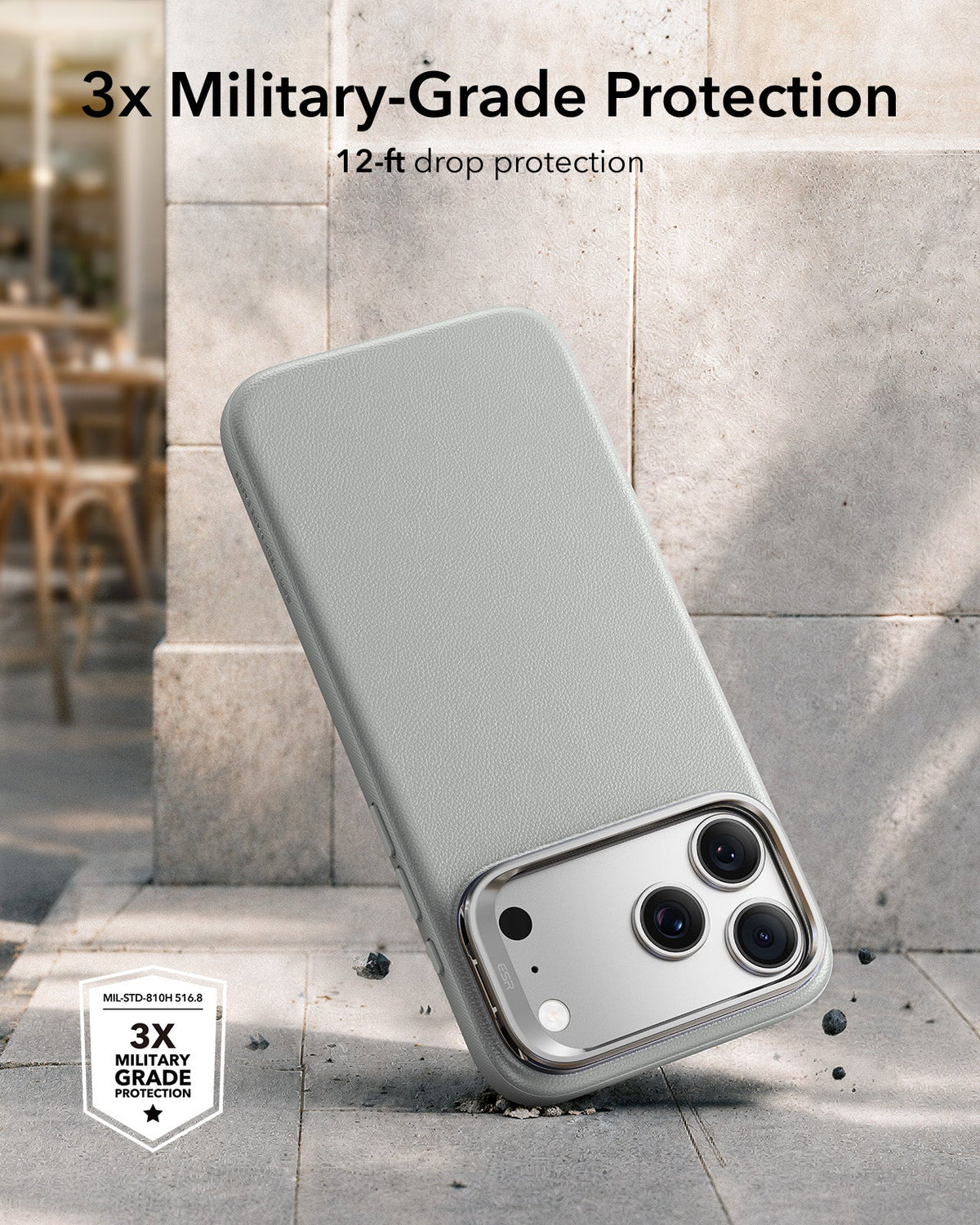 iPhone 2026 Pro Atelier Vegan Leather Magnetic Case with Camera Control and Flex Stand - Light Gray