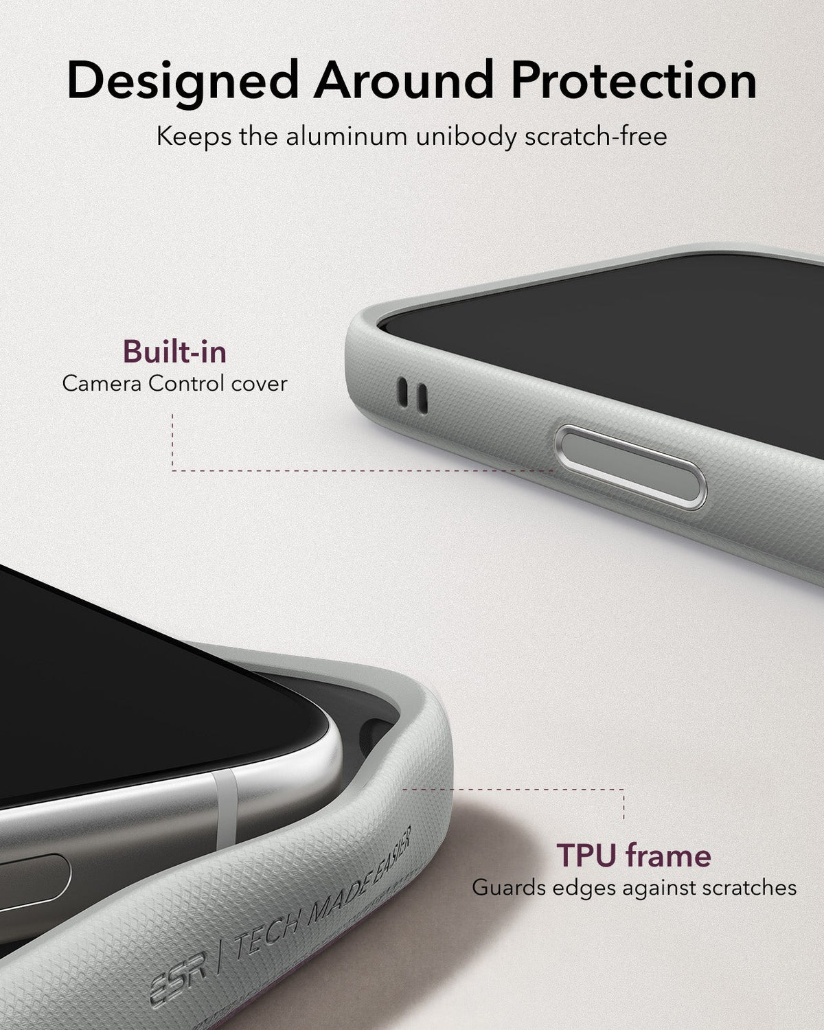 iPhone 2026 Pro Atelier Vegan Leather Magnetic Case with Camera Control and Flex Stand - Light Gray