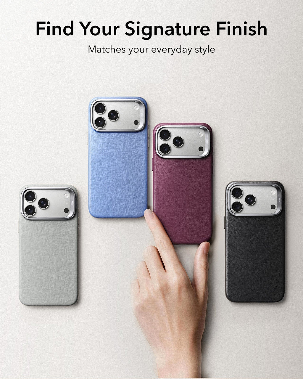 iPhone 2026 Pro Atelier Vegan Leather Magnetic Case with Camera Control and Flex Stand - Light Gray