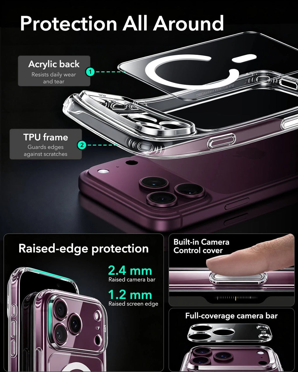 iPhone 2026 Pro Classic Hybrid Magnetic Case with Camera Control - Clear