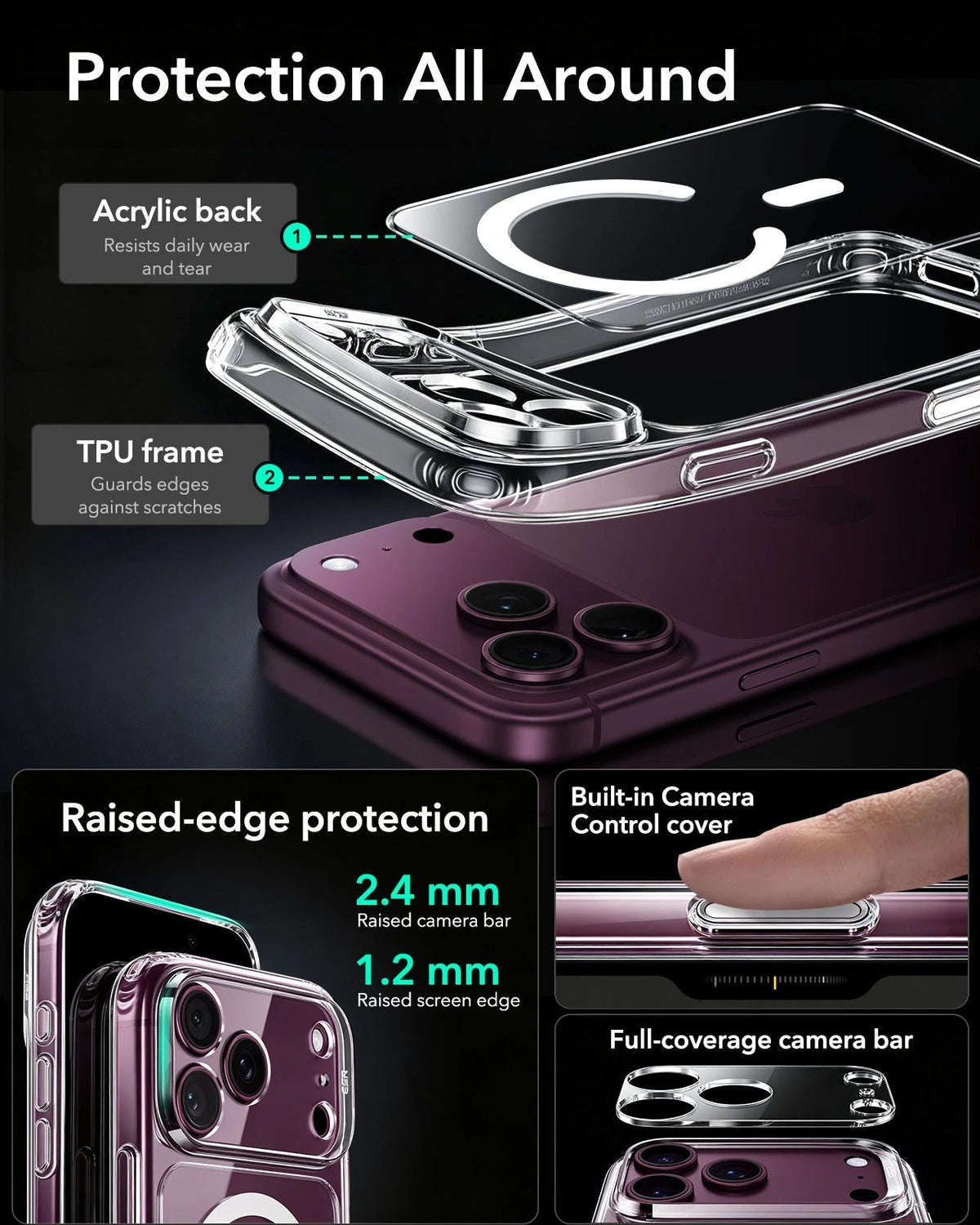 iPhone 2026 Pro Classic Hybrid Magnetic Case with Camera Control - Clear