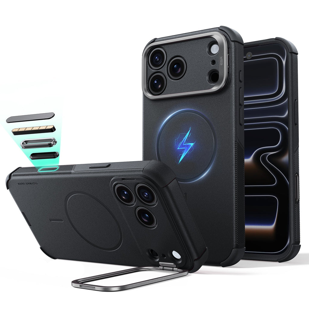iPhone 2026 Pro Cyber Tough Magnetic Case with Camera Control and Flex Stand - Black
