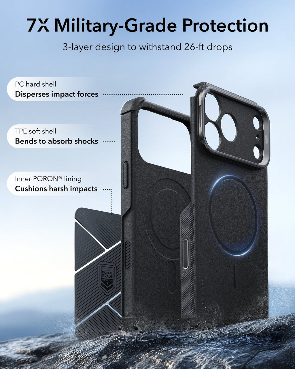 iPhone 2026 Pro Cyber Tough Magnetic Case with Camera Control and Flex Stand - Black