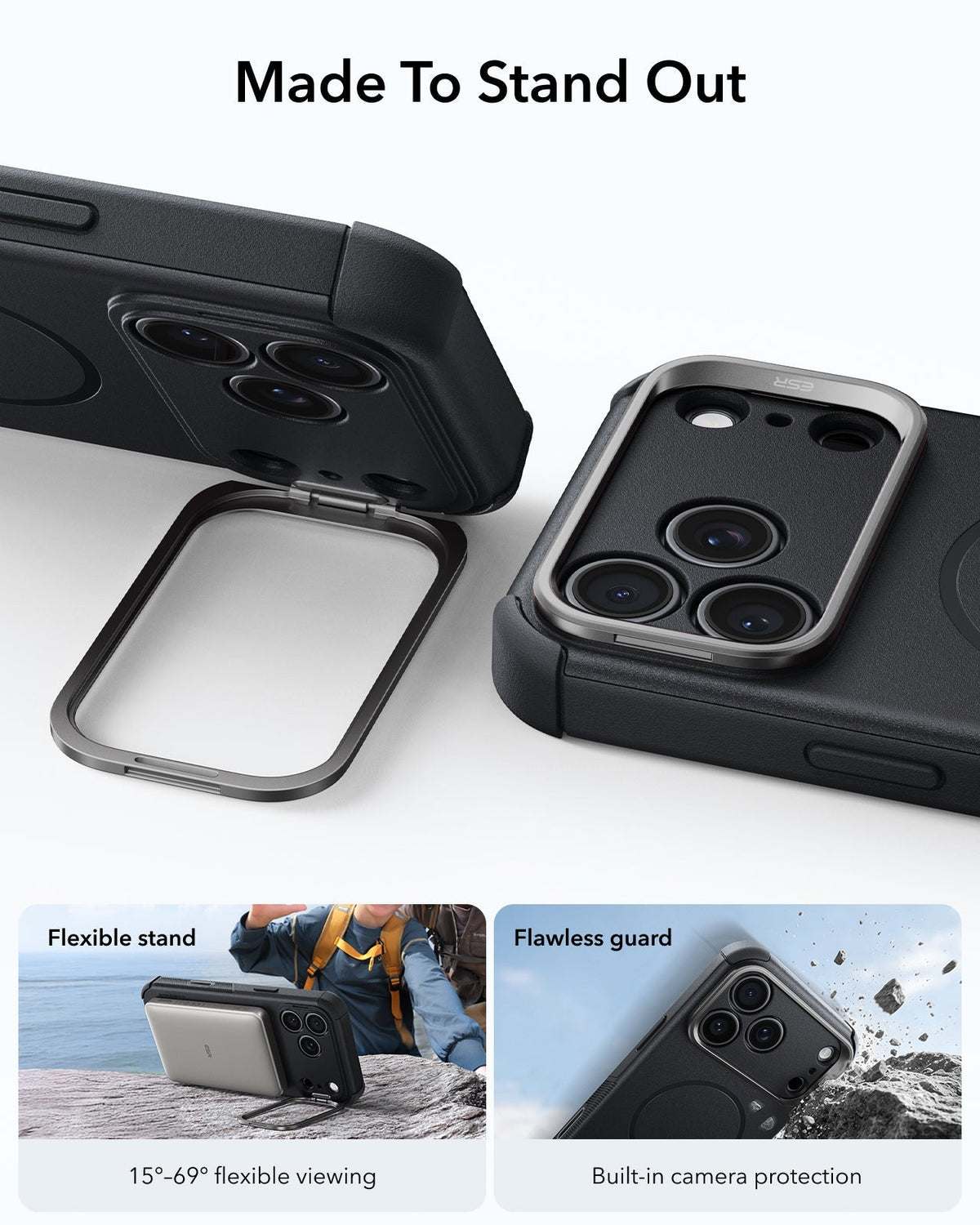 iPhone 2026 Pro Cyber Tough Magnetic Case with Camera Control and Flex Stand - Black