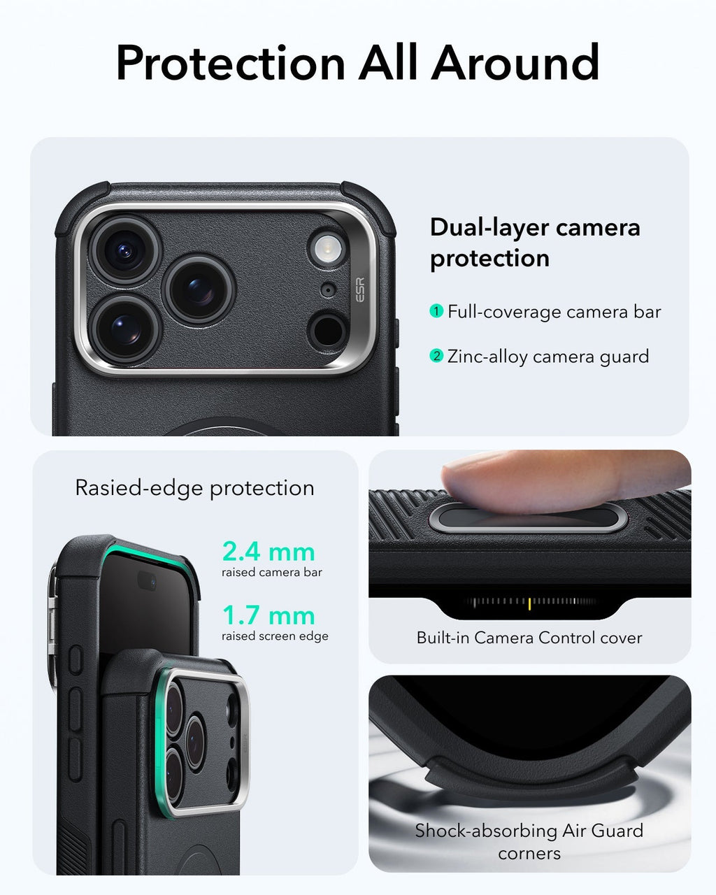 iPhone 2026 Pro Cyber Tough Magnetic Case with Camera Control and Flex Stand - Black