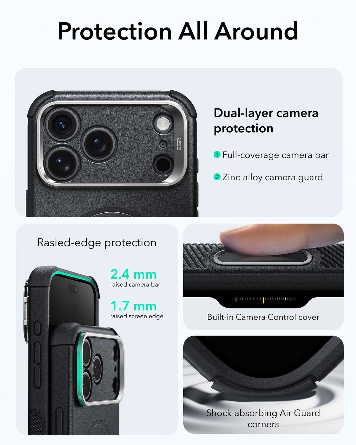 iPhone 2026 Pro Cyber Tough Magnetic Case with Camera Control and Flex Stand - Black