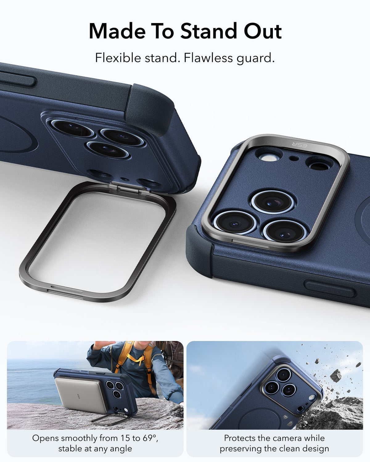 iPhone 2026 Pro Cyber Tough Magnetic Case with Camera Control and Flex Stand - Navy Blue