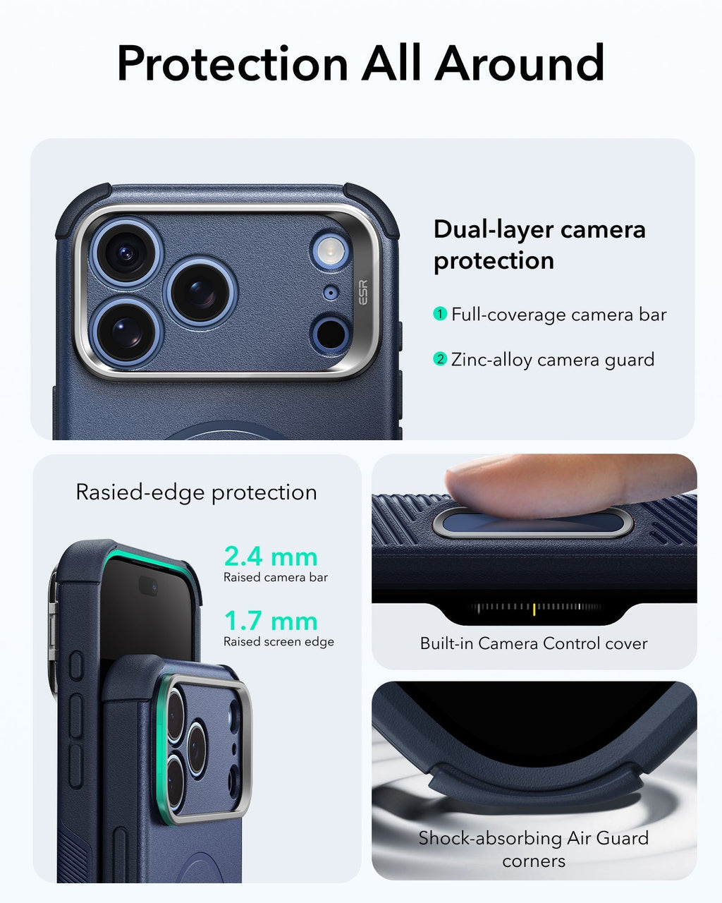 iPhone 2026 Pro Cyber Tough Magnetic Case with Camera Control and Flex Stand - Navy Blue
