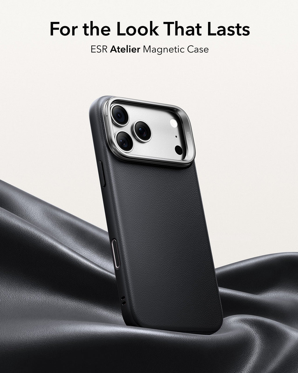 iPhone 2026 Pro Max Atelier Vegan Leather Magnetic Case with Camera Control and Flex Stand - Black