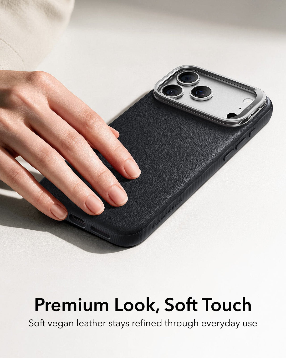 iPhone 2026 Pro Max Atelier Vegan Leather Magnetic Case with Camera Control and Flex Stand - Black